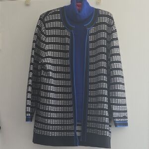 Kasper Black and Blue Patterned Blazer